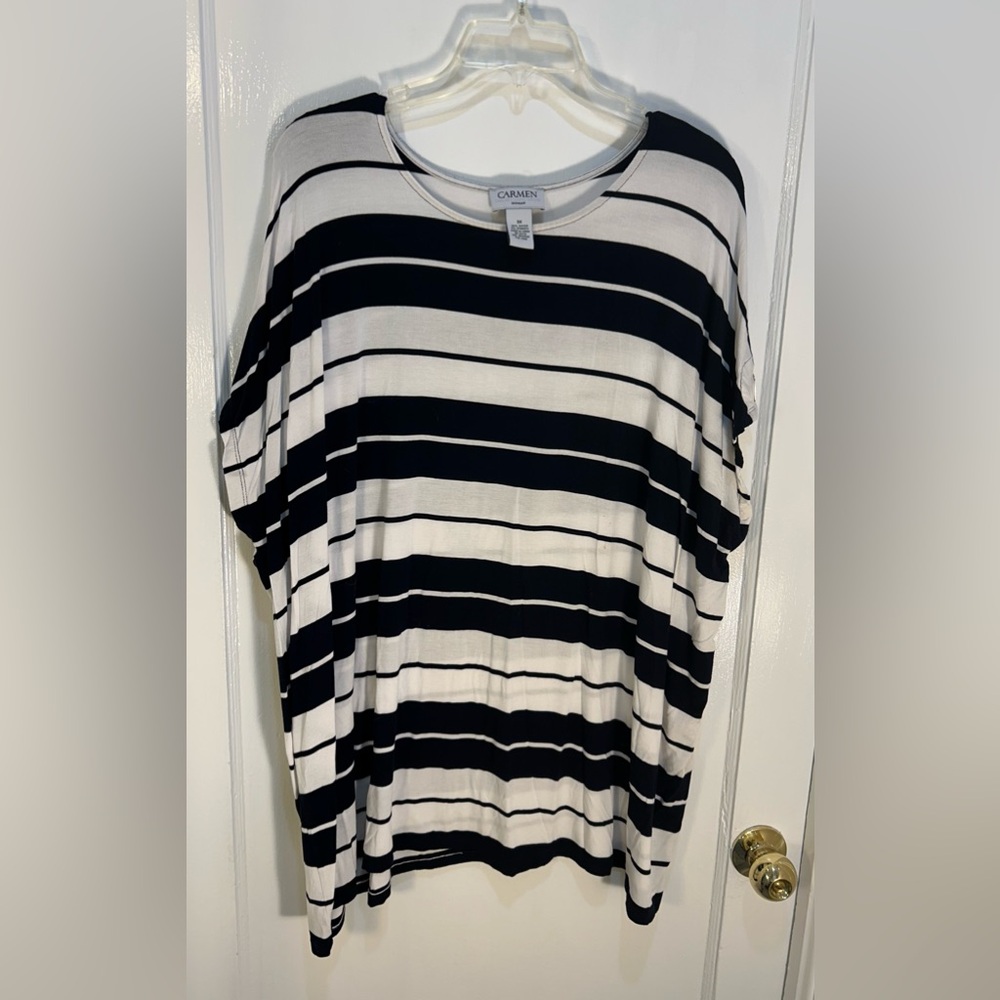 Carmen Mark Valvo Women’s 3 X Blk & Wht Horiz Stripes Short Sleeve